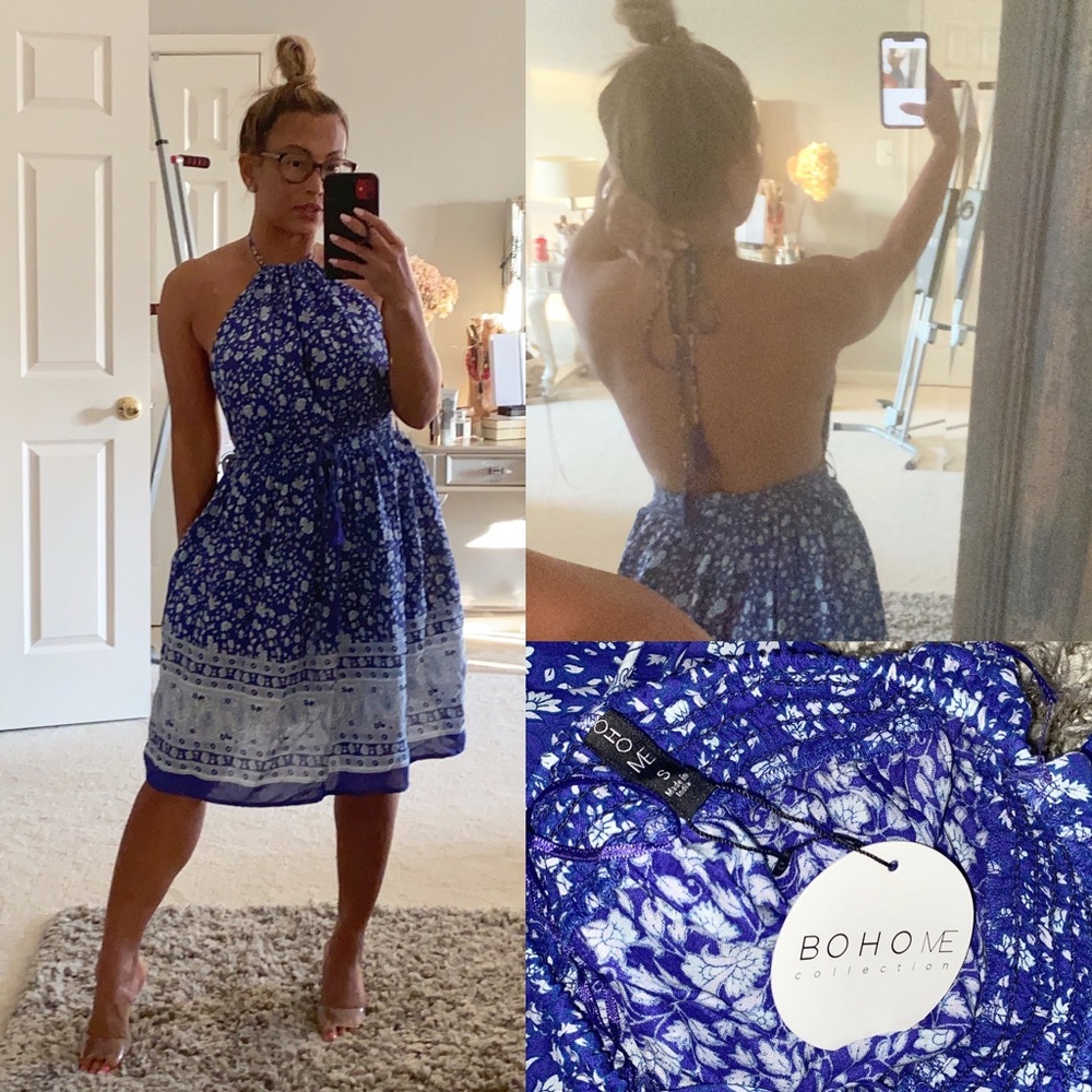 BOHO ME BOHO HALTER IPEN BACK MIDI DRESS S